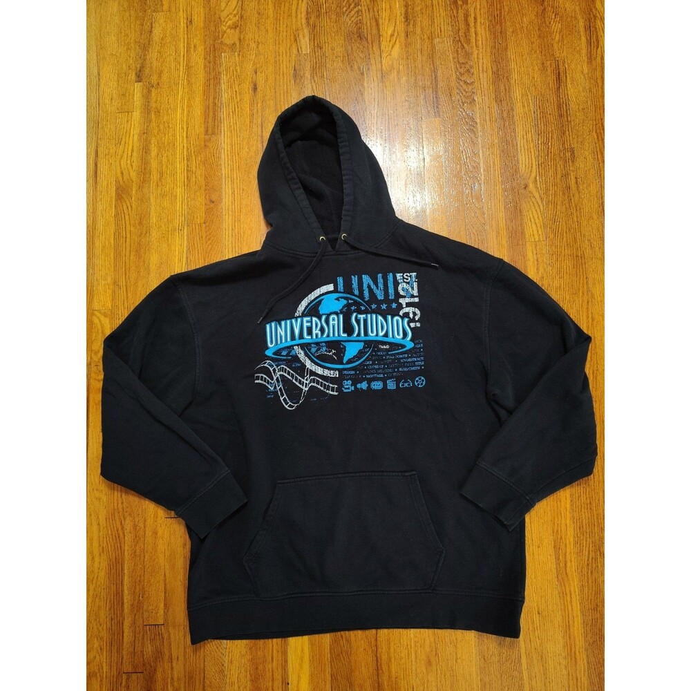 Universal Studios Hoodie Mens 2XL Black Blue Graphic Pullover Sweatshirt